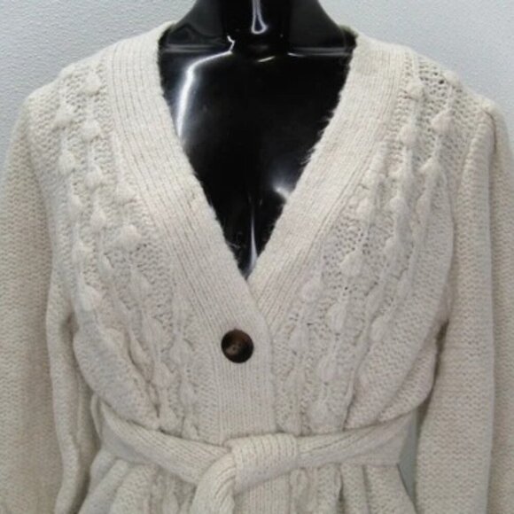 NEW TOCCIN Cardigan Vanilla Beige Size XS Short Popcorn Button Up Waist Tie - Picture 7 of 9